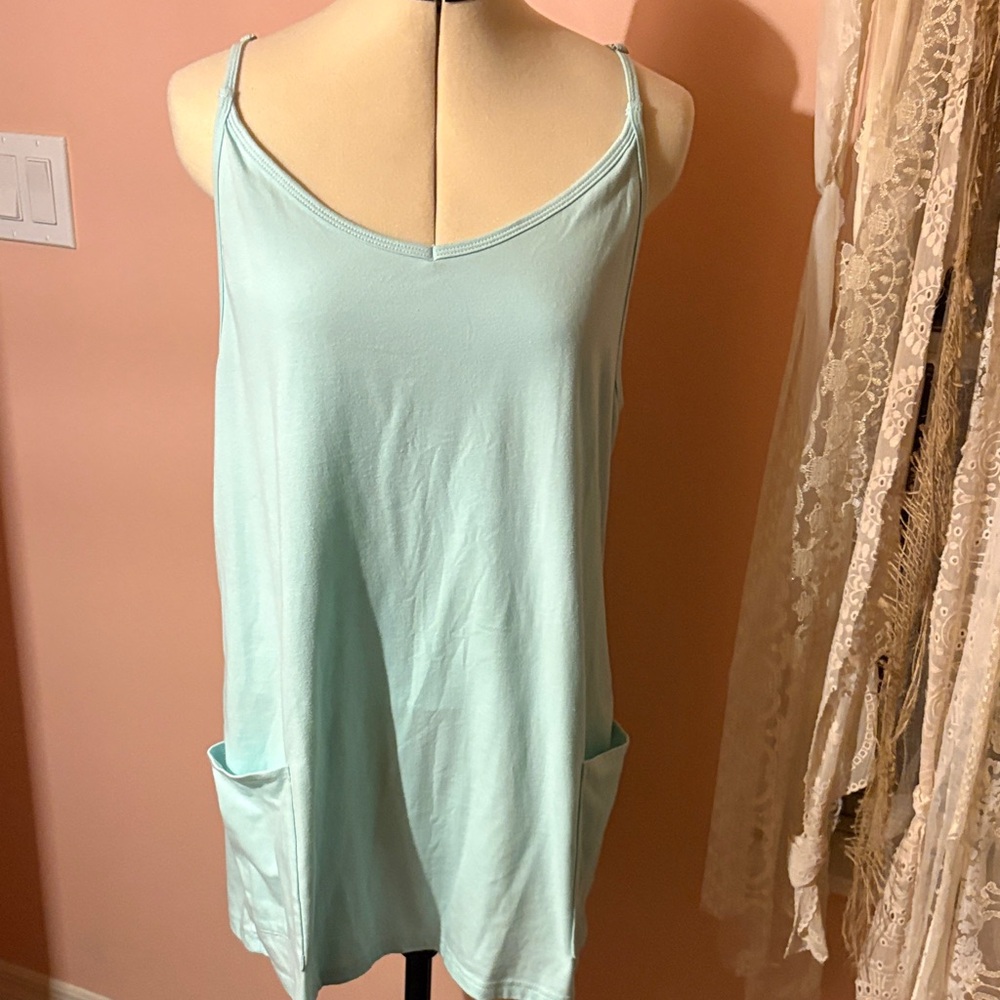 Light Aqua Sleeveless Pocket Dress - Casual Slip Dress